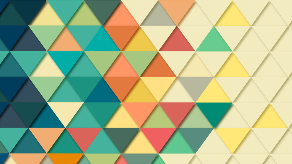 Abstrakte Grafik aus Dreiecken in  verschiedenen Blau-, Grün-, Orange- und Gelbtönen